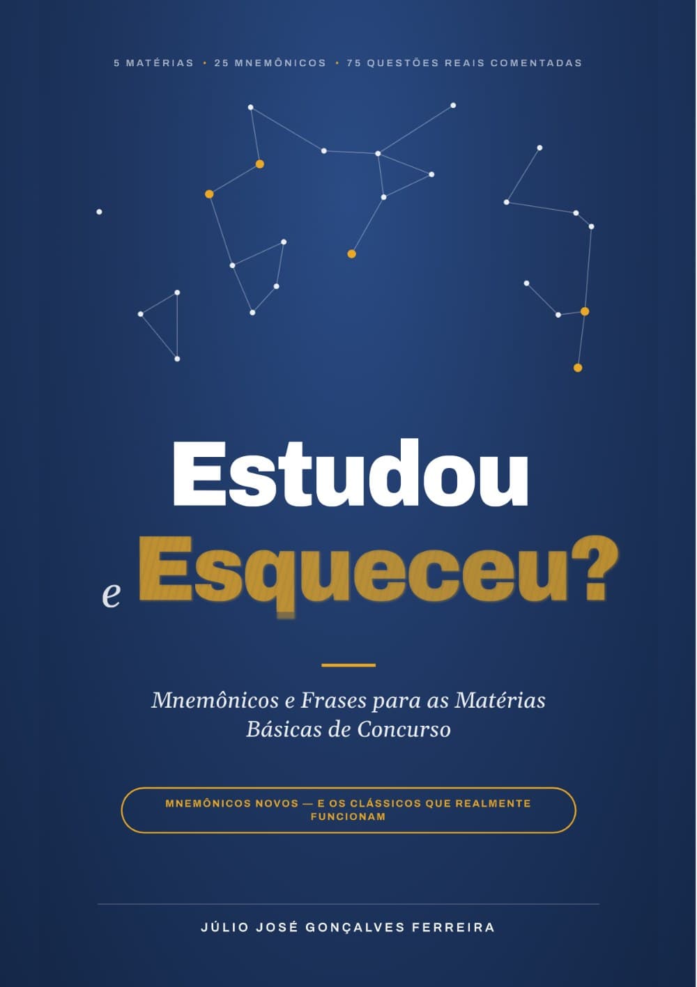 Capa do e-book Estudou e Esqueceu? — Mnemônicos e Frases para as Matérias Básicas de Concurso, de Júlio José Gonçalves Ferreira